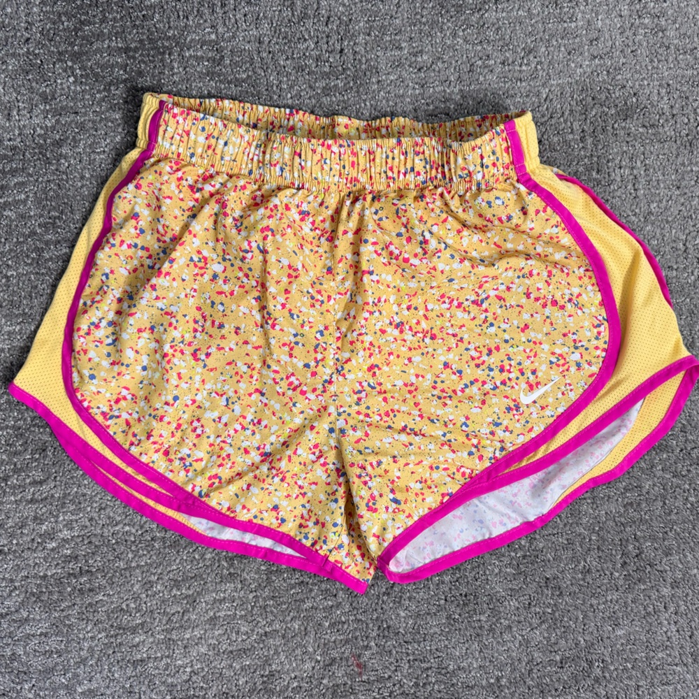Nike Yellow Athletic Shorts with Multicolor Floral Speckle